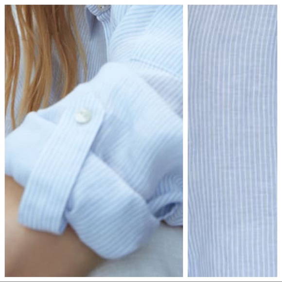 Massimo Dutti Blue/White Striped 100% Linen Flowing Shirt. Size L. - Picture 5 of 10